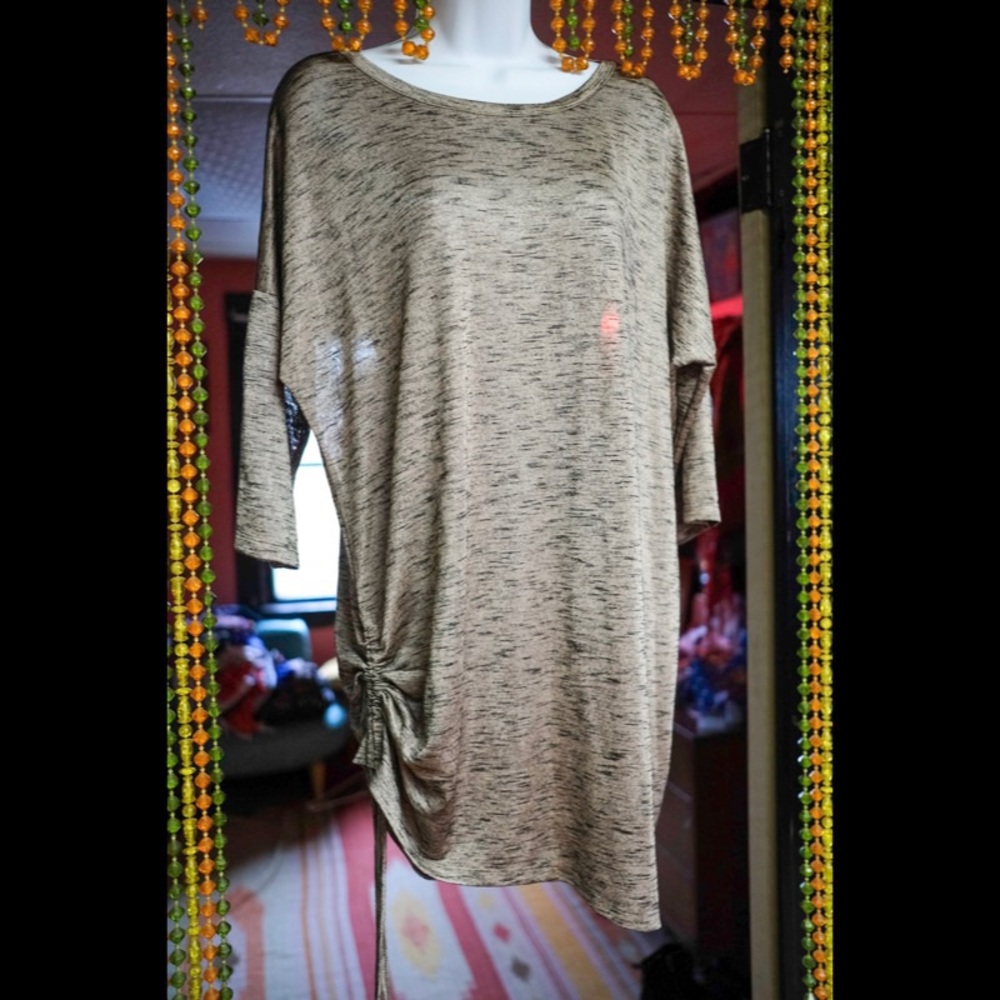 Asymmetrical side ruched tied slouchy shiny top